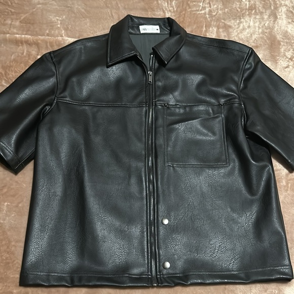Zara Men’s Washed Faux Leather Shirt Jacket - Picture 10 of 11